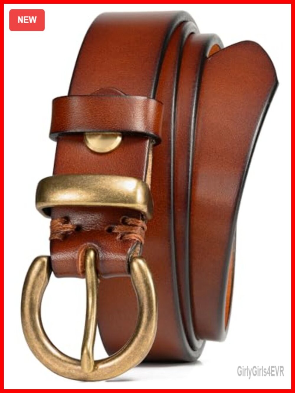 Womens Italian Full Grain Leather Belt Vintage Brass Buckle Jeans